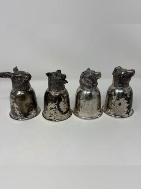 4 X Vintage Pacific Silver Plate Animal Heads Stirrup Cup Made In Japan